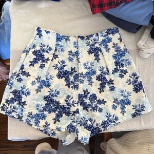 White Fox Boutique Blue Floral High Waist Shorts